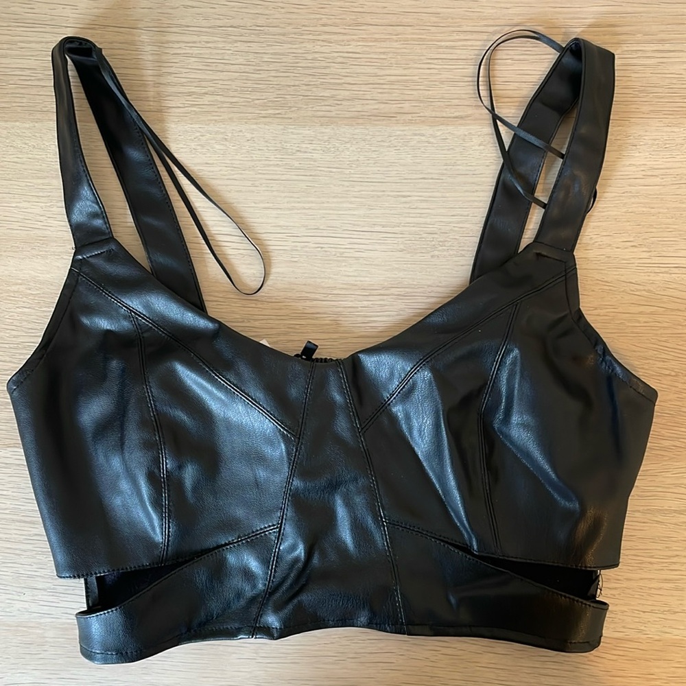 ZARA black faux leather cut out tank top size small